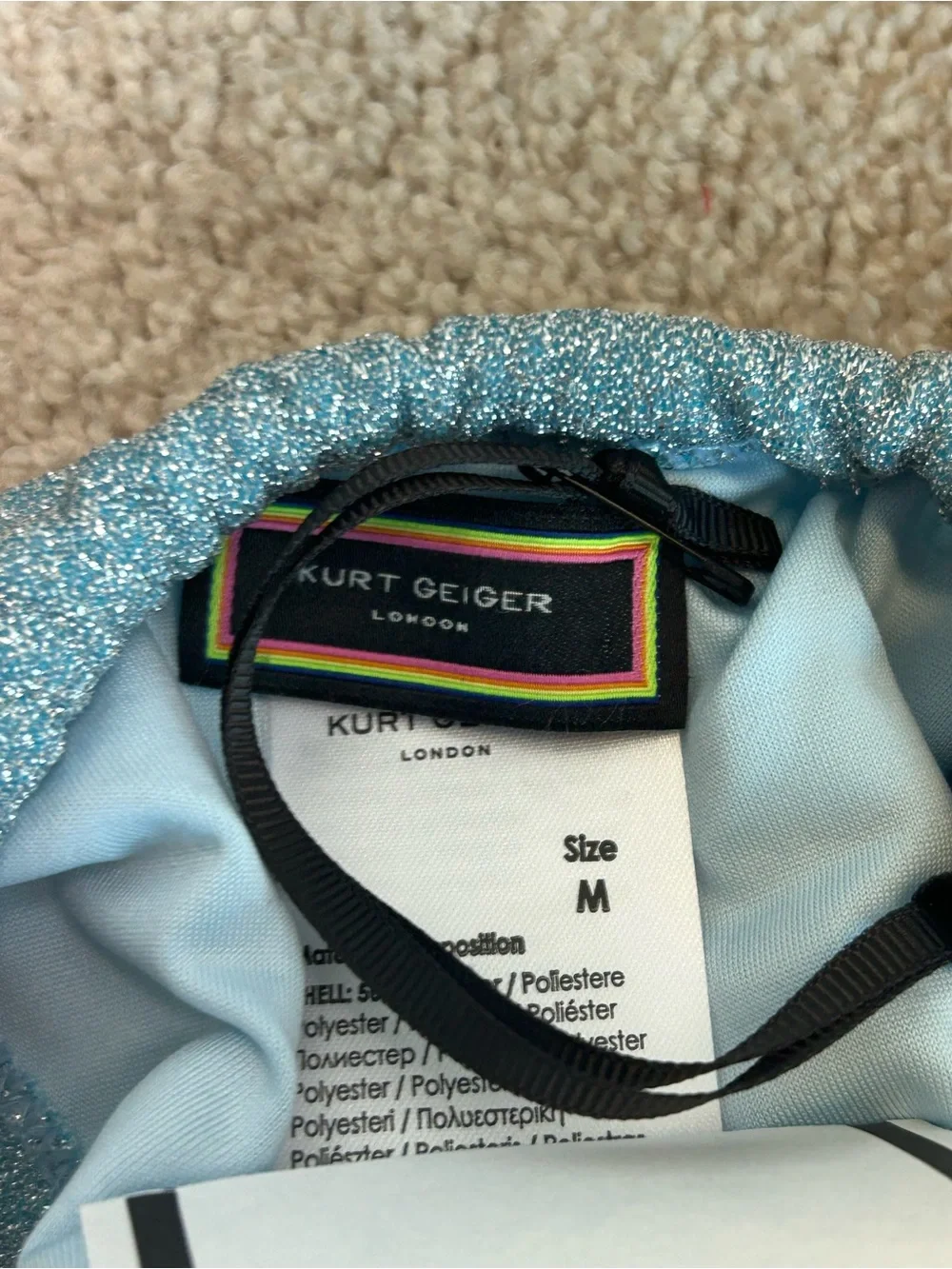 Kurt Geiger London Rainbow String Bikini Bottom Metallic Blue Glitter Size M NWT